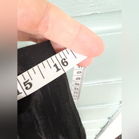 Citron black crinkly pants floral embroidered hem linen blend wide leg artsy M - Picture 10 of 10